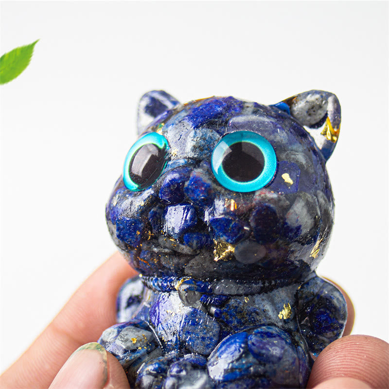Buddha Stones Cute Cat Lazurite Lapis Lazuli Amethyst Black Obsidian Aquamarine Crystal Resin Positive Home Decoration