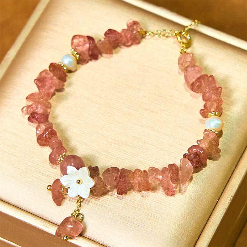 EverestArtstudios Natural Strawberry Quartz Green Strawberry Quartz Super Seven Crystal Flower Healing Bracelet