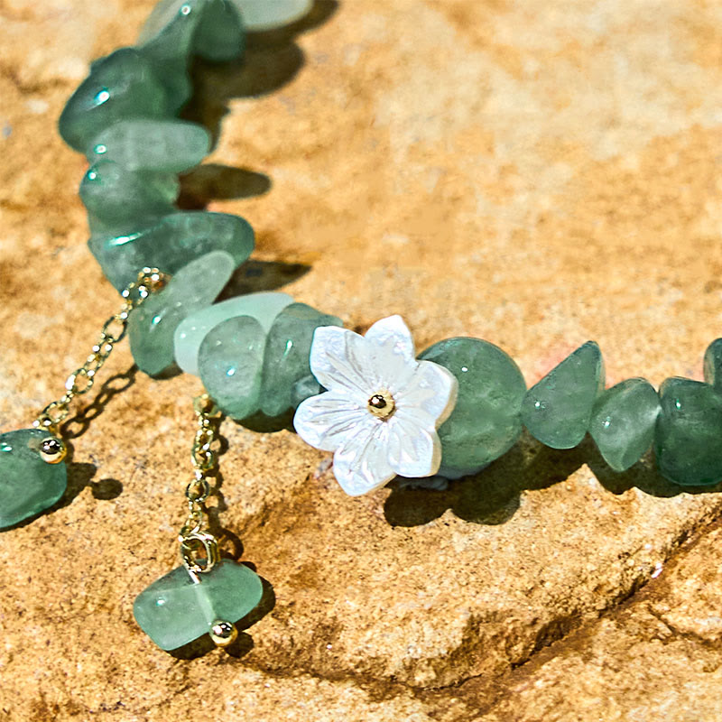 EverestArtstudios Natural Strawberry Quartz Green Strawberry Quartz Super Seven Crystal Flower Healing Bracelet