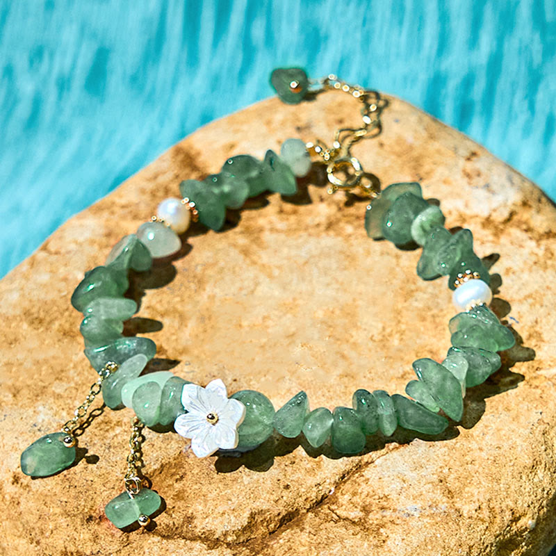 EverestArtstudios Natural Strawberry Quartz Green Strawberry Quartz Super Seven Crystal Flower Healing Bracelet