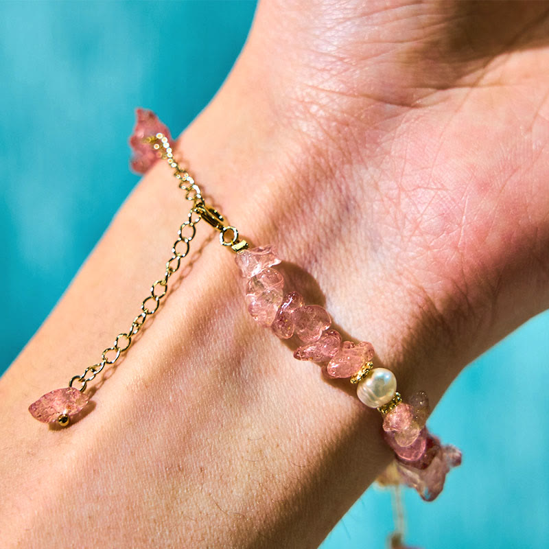 EverestArtstudios Natural Strawberry Quartz Green Strawberry Quartz Super Seven Crystal Flower Healing Bracelet