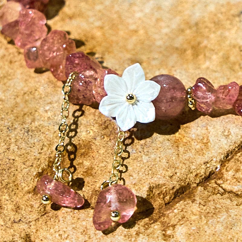 EverestArtstudios Natural Strawberry Quartz Green Strawberry Quartz Super Seven Crystal Flower Healing Bracelet