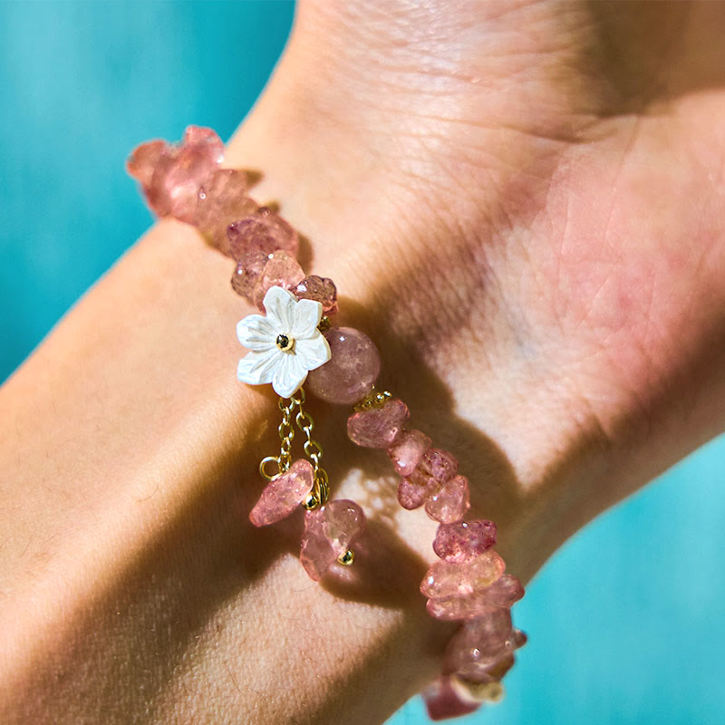 EverestArtstudios Natural Strawberry Quartz Green Strawberry Quartz Super Seven Crystal Flower Healing Bracelet