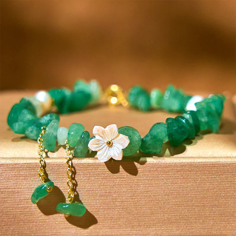EverestArtstudios Natural Strawberry Quartz Green Strawberry Quartz Super Seven Crystal Flower Healing Bracelet