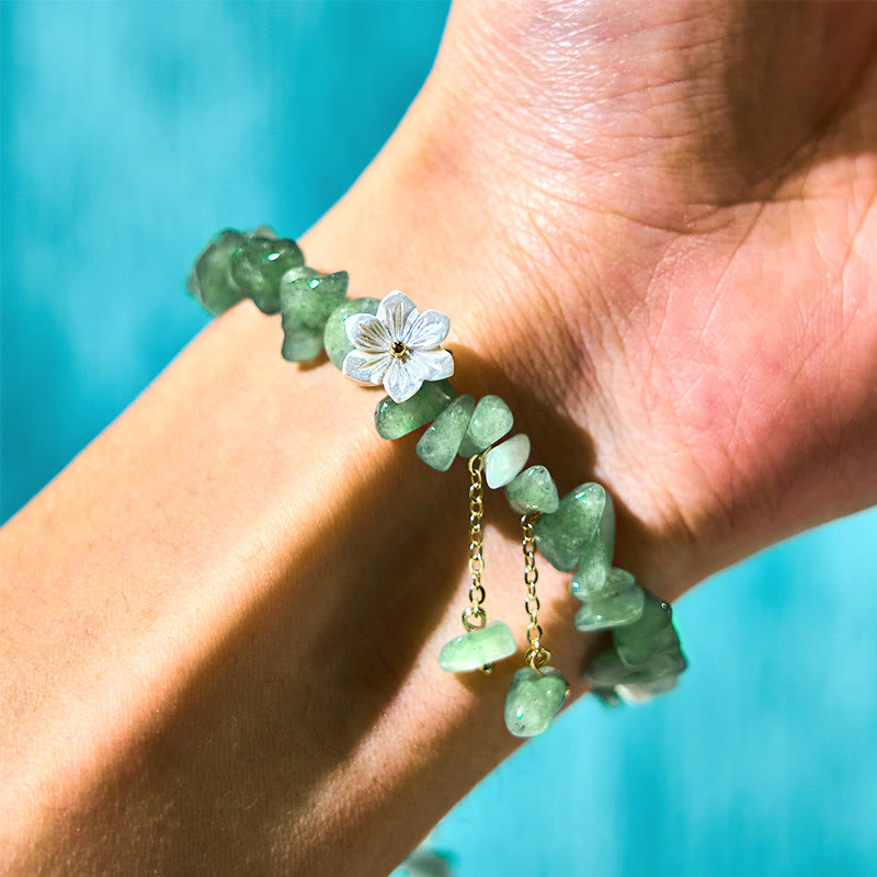 EverestArtstudios Natural Strawberry Quartz Green Strawberry Quartz Super Seven Crystal Flower Healing Bracelet