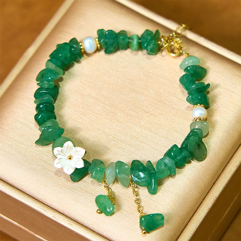 EverestArtstudios Natural Strawberry Quartz Green Strawberry Quartz Super Seven Crystal Flower Healing Bracelet
