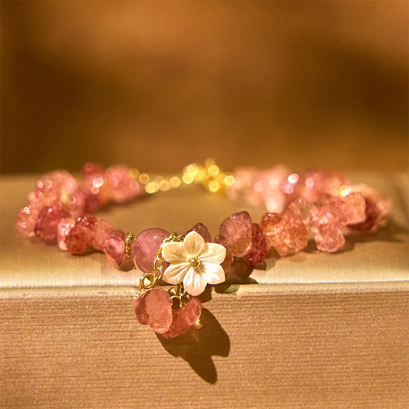 EverestArtstudios Natural Strawberry Quartz Green Strawberry Quartz Super Seven Crystal Flower Healing Bracelet
