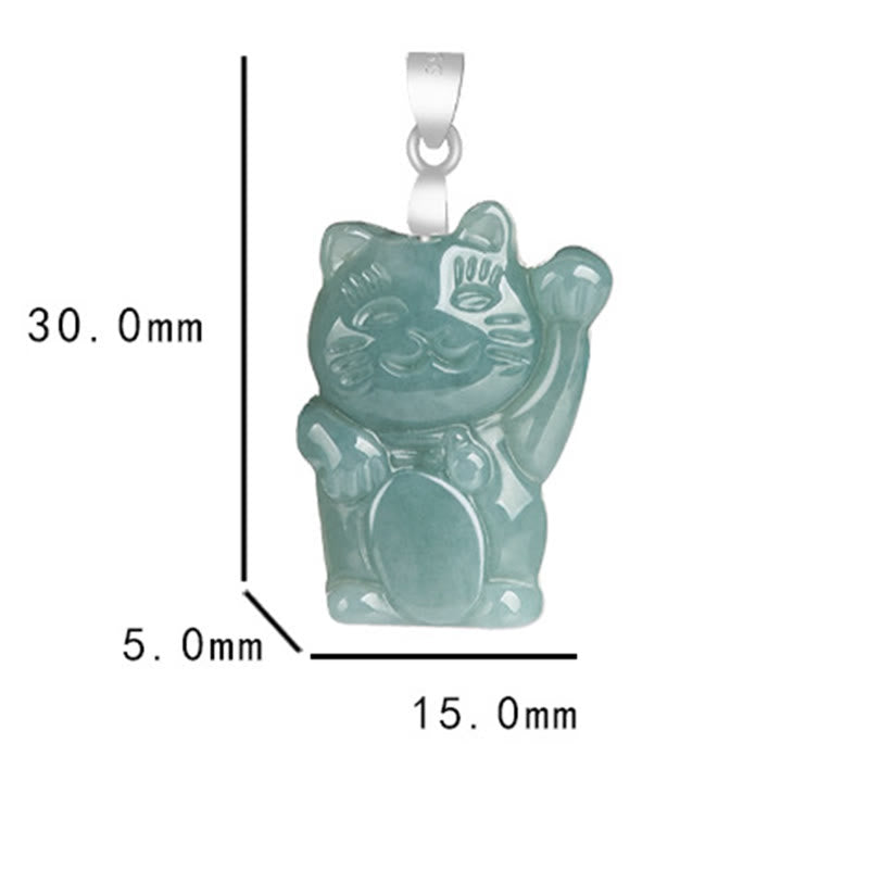 EverestArtstudios Natural Jade Lucky Cat Abundance Titanium Steel Necklace Pendant