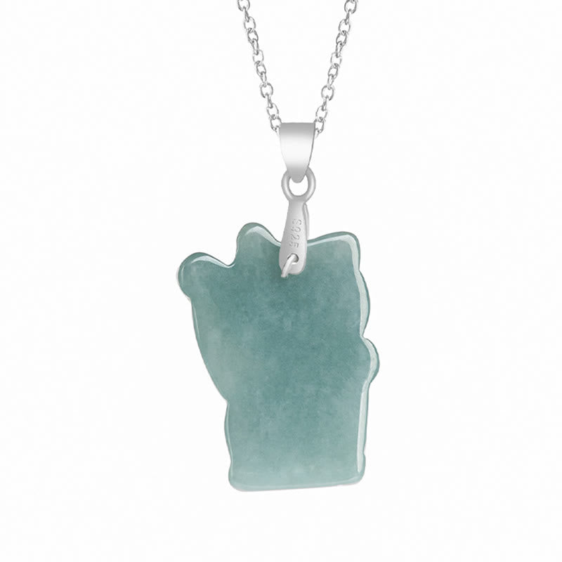 EverestArtstudios Natural Jade Lucky Cat Abundance Titanium Steel Necklace Pendant