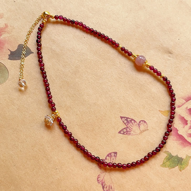 EverestArtstudios Natural Flower Garnet Pink Crystal Calm Double Wrap Bracelet