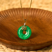 EverestArtstudios Natural Cyan Jade Peace Buckle Chinese knot Success Necklace Pendant