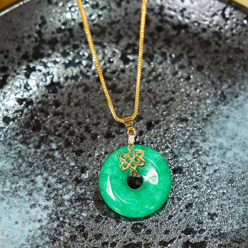 EverestArtstudios Natural Cyan Jade Peace Buckle Chinese knot Success Necklace Pendant