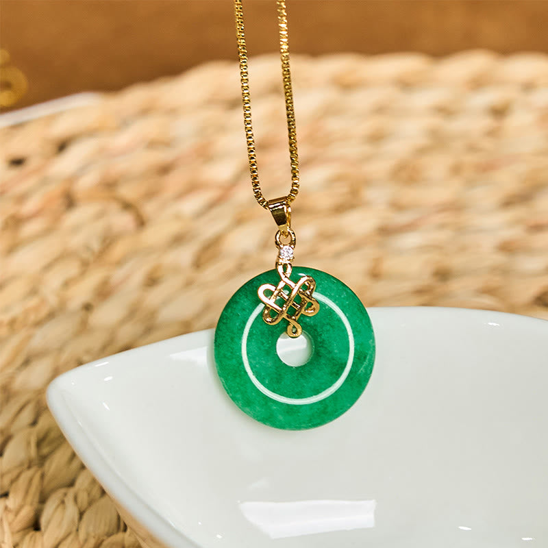 EverestArtstudios Natural Cyan Jade Peace Buckle Chinese knot Success Necklace Pendant