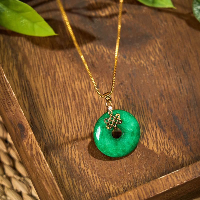 EverestArtstudios Natural Cyan Jade Peace Buckle Chinese knot Success Necklace Pendant