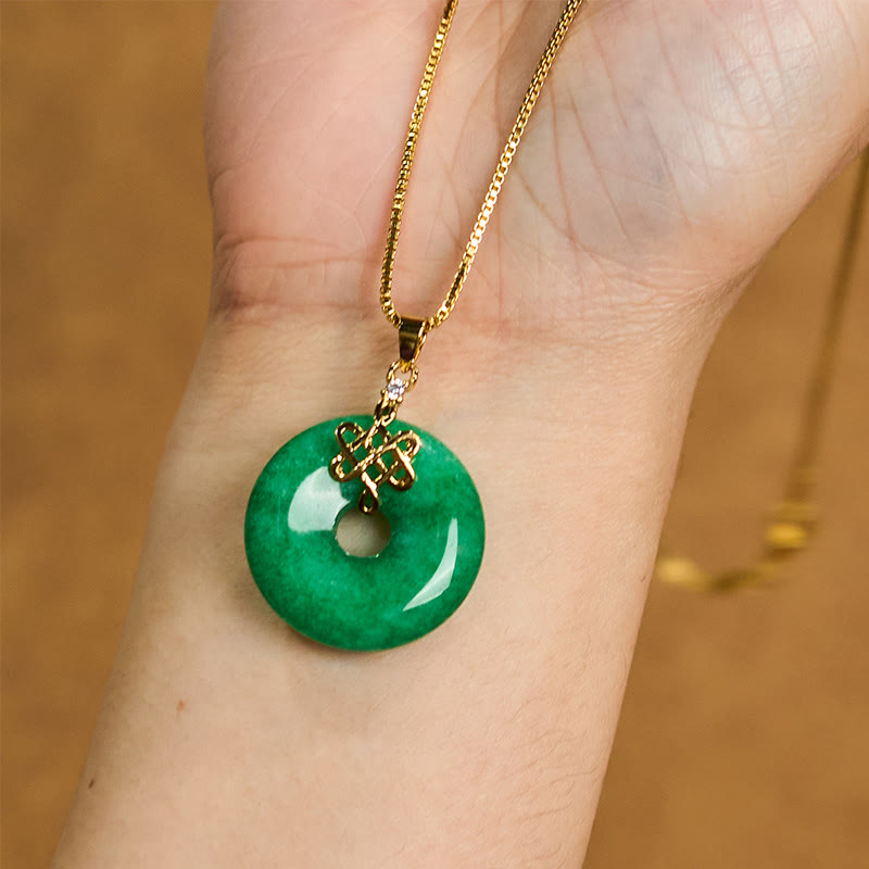 EverestArtstudios Natural Cyan Jade Peace Buckle Chinese knot Success Necklace Pendant