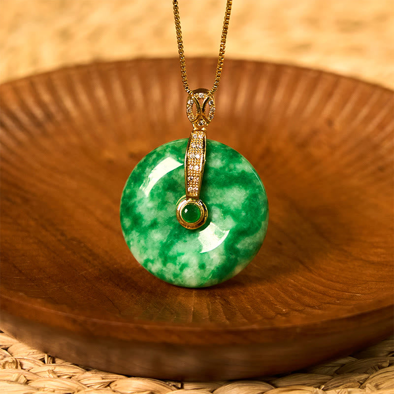 EverestArtstudios Natural Cyan Jade Peace Buckle Healing Necklace Pendant