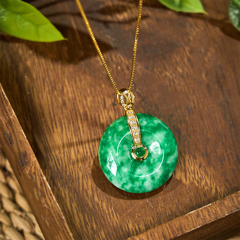 EverestArtstudios Natural Cyan Jade Peace Buckle Healing Necklace Pendant
