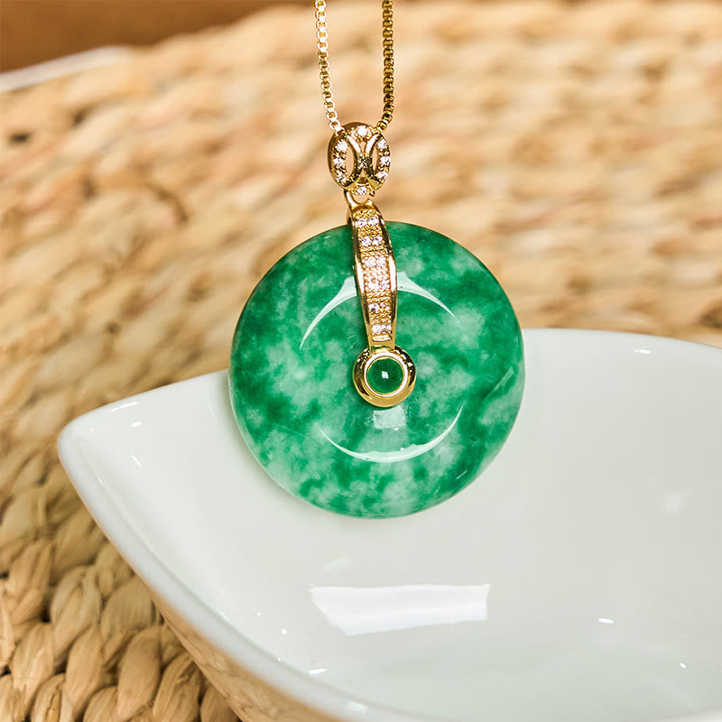 EverestArtstudios Natural Cyan Jade Peace Buckle Healing Necklace Pendant