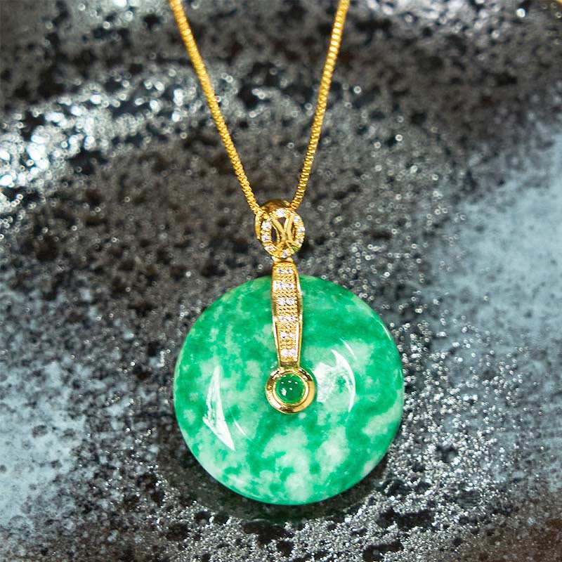EverestArtstudios Natural Cyan Jade Peace Buckle Healing Necklace Pendant