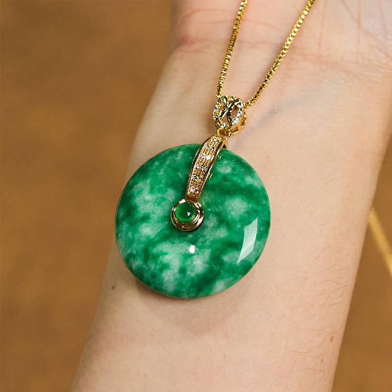 EverestArtstudios Natural Cyan Jade Peace Buckle Healing Necklace Pendant