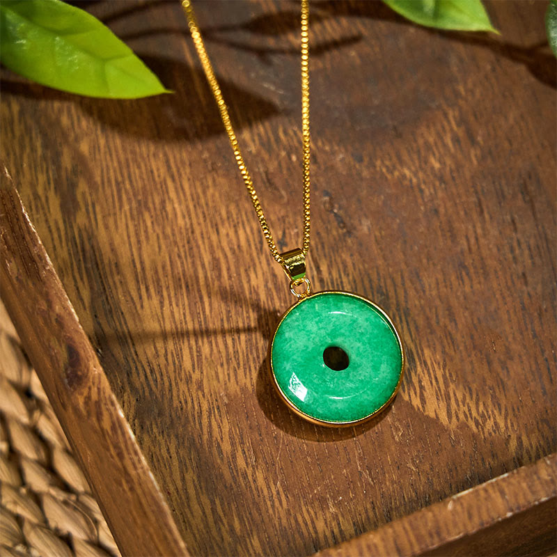EverestArtstudios Natural Cyan Jade Peace Buckle Healing Luck Necklace Pendant