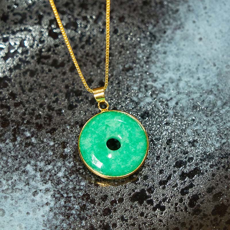 EverestArtstudios Natural Cyan Jade Peace Buckle Healing Luck Necklace Pendant