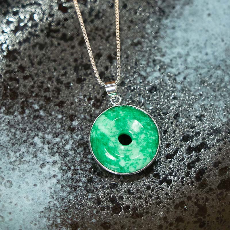 EverestArtstudios Natural Cyan Jade Peace Buckle Healing Luck Necklace Pendant