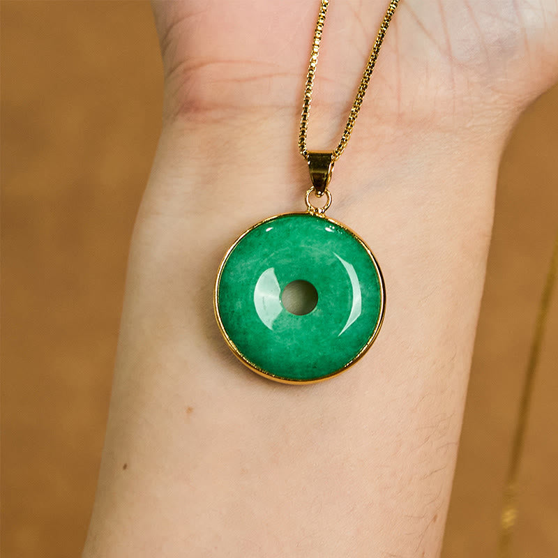 EverestArtstudios Natural Cyan Jade Peace Buckle Healing Luck Necklace Pendant