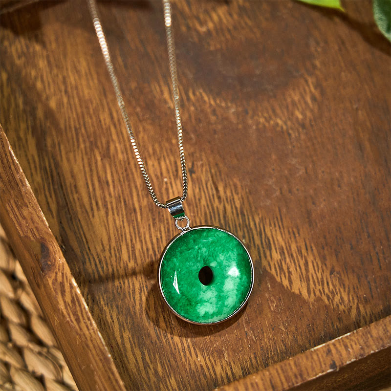 EverestArtstudios Natural Cyan Jade Peace Buckle Healing Luck Necklace Pendant