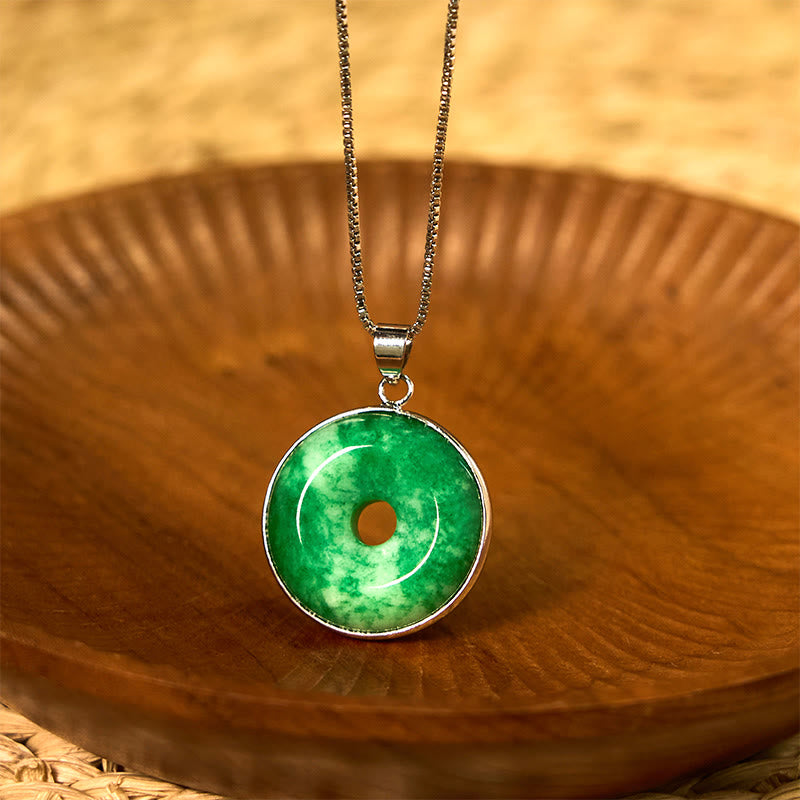 EverestArtstudios Natural Cyan Jade Peace Buckle Healing Luck Necklace Pendant