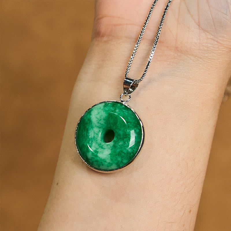 EverestArtstudios Natural Cyan Jade Peace Buckle Healing Luck Necklace Pendant