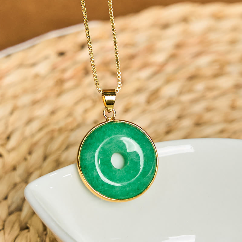 EverestArtstudios Natural Cyan Jade Peace Buckle Healing Luck Necklace Pendant