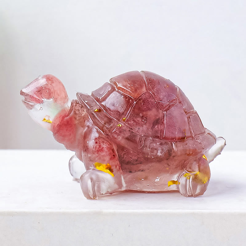 EverestArtStudios Natural Crystal Gravel Drip Resin Small Turtle Decoration Statue