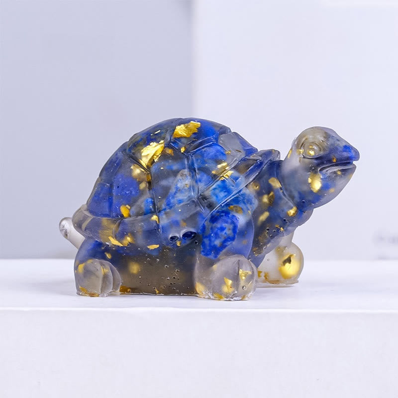 Buddha Stones Natural Crystal Gravel Drip Resin Small Turtle Decoration Statue