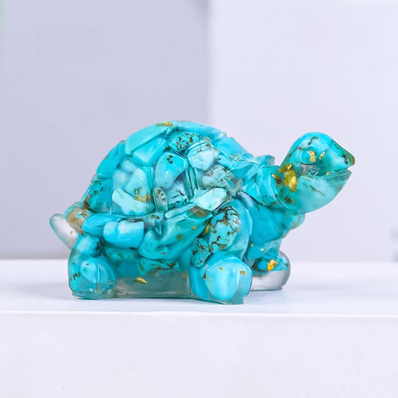 Buddha Stones Natural Crystal Gravel Drip Resin Small Turtle Decoration Statue