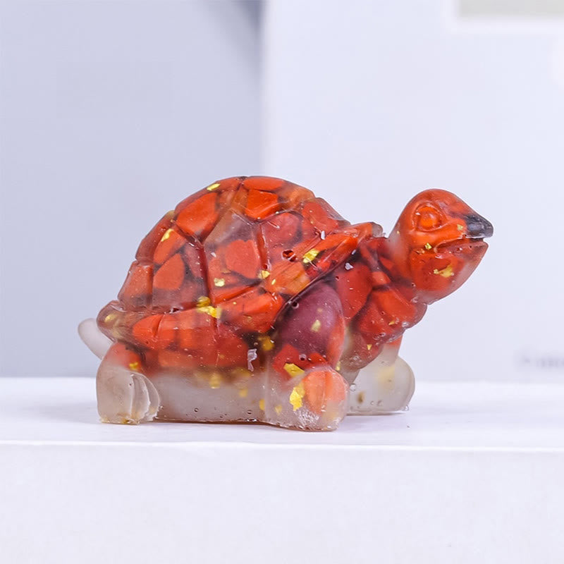 Buddha Stones Natural Crystal Gravel Drip Resin Small Turtle Decoration Statue