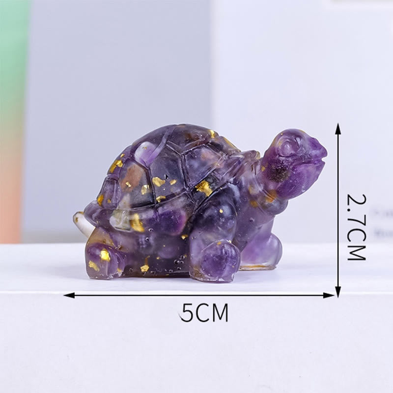 EverestArtStudios Natural Crystal Gravel Drip Resin Small Turtle Decoration Statue