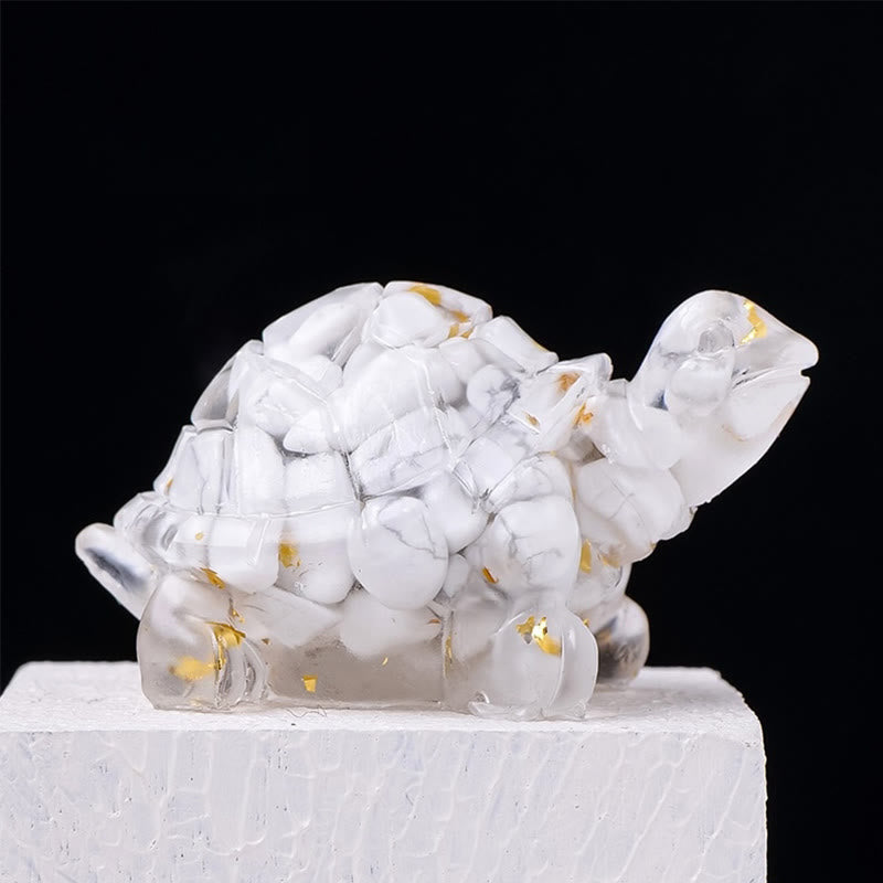 Buddha Stones Natural Crystal Gravel Drip Resin Small Turtle Decoration Statue