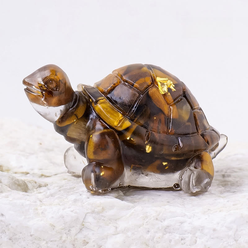Buddha Stones Natural Crystal Gravel Drip Resin Small Turtle Decoration Statue