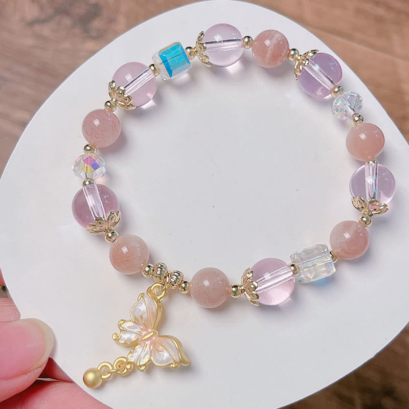 Buddha Stones Natural Amethyst Sun Stone Butterfly Peace Bracelet