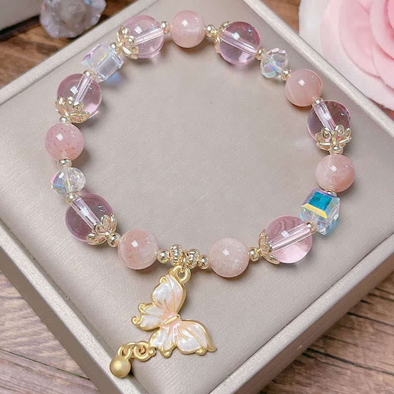 Buddha Stones Natural Amethyst Sun Stone Butterfly Peace Bracelet
