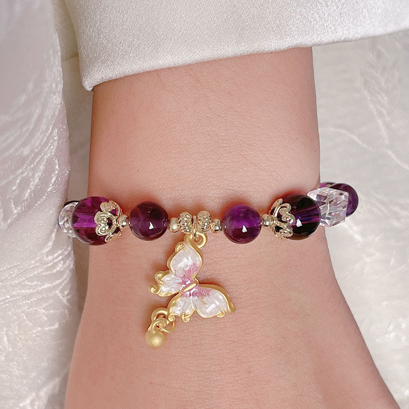 Buddha Stones Natural Amethyst Sun Stone Butterfly Peace Bracelet