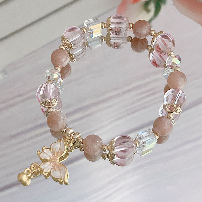 Buddha Stones Natural Amethyst Sun Stone Butterfly Peace Bracelet