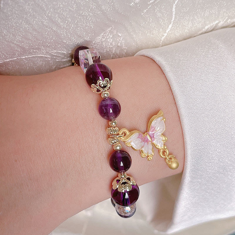 Buddha Stones Natural Amethyst Sun Stone Butterfly Peace Bracelet