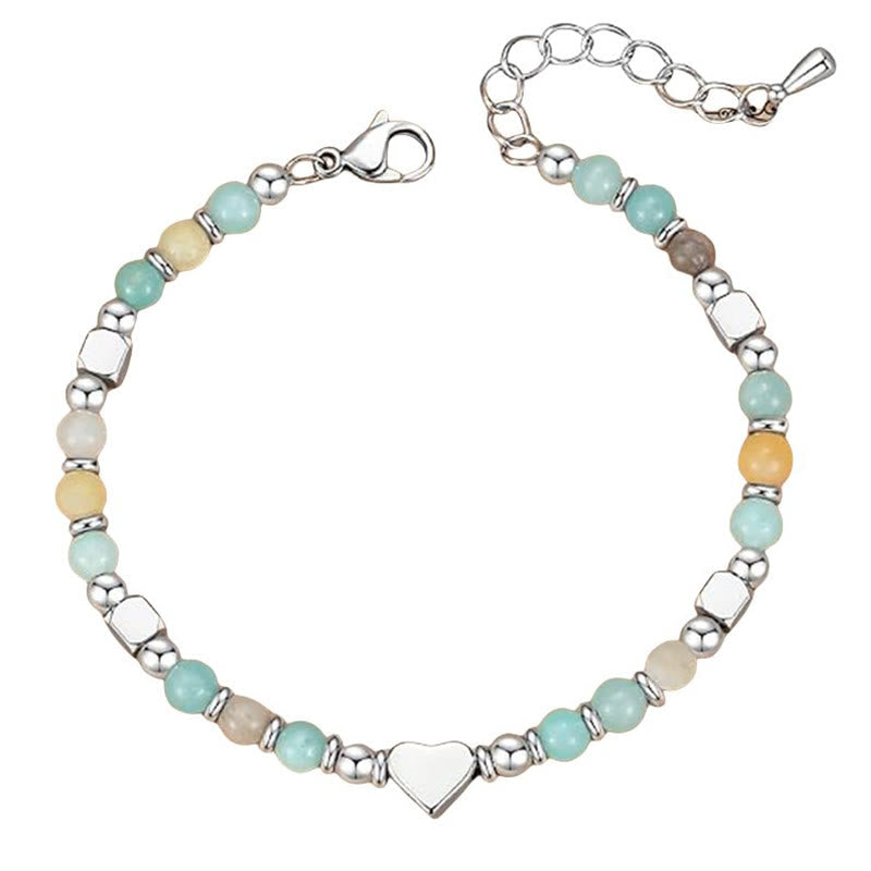 Buddha Stones Natural Stone Amazonite Amethyst Lazurite Lapis Lazuli Rose Quartz Heart Positive Balance Bracelet