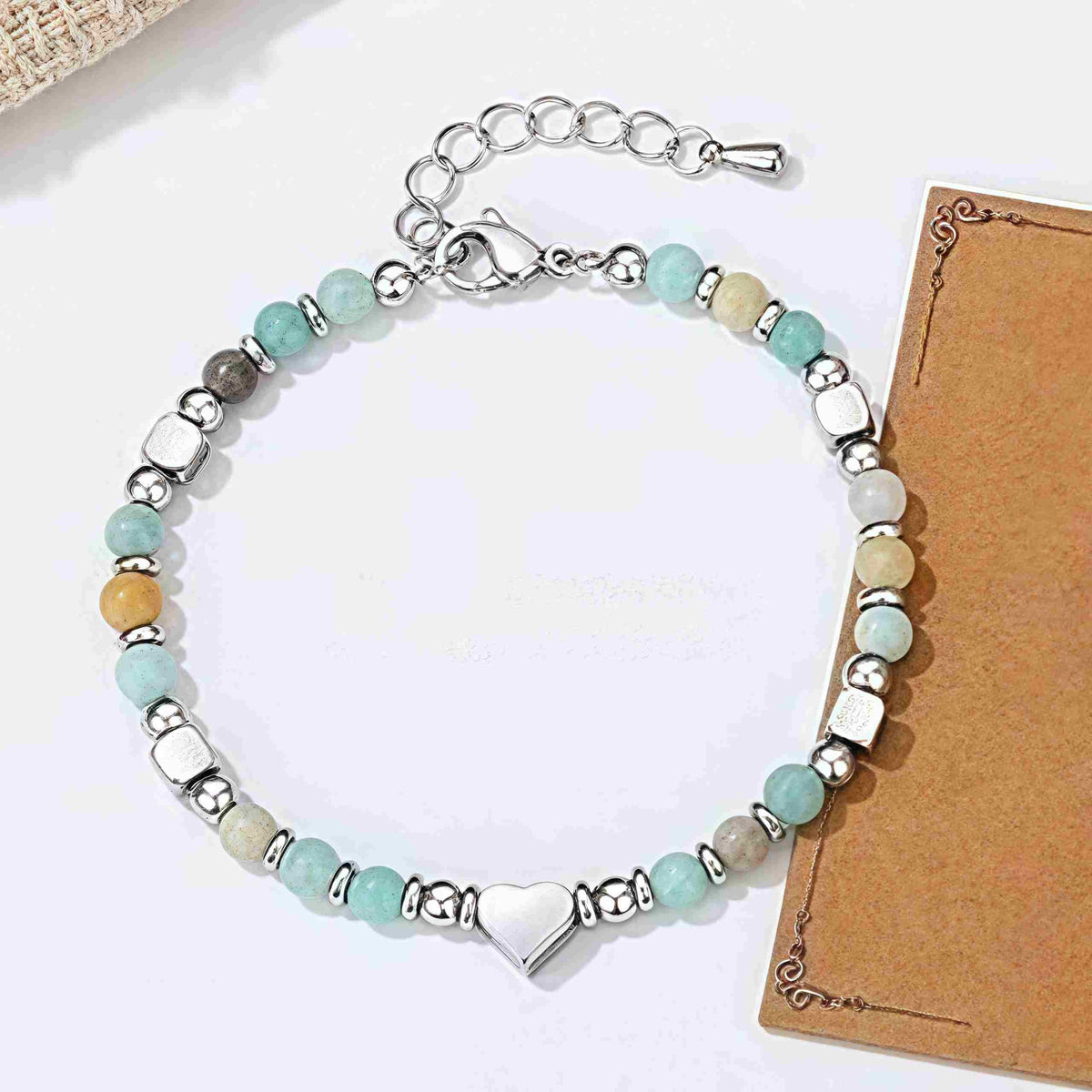 Buddha Stones Natural Stone Amazonite Amethyst Lazurite Lapis Lazuli Rose Quartz Heart Positive Balance Bracelet