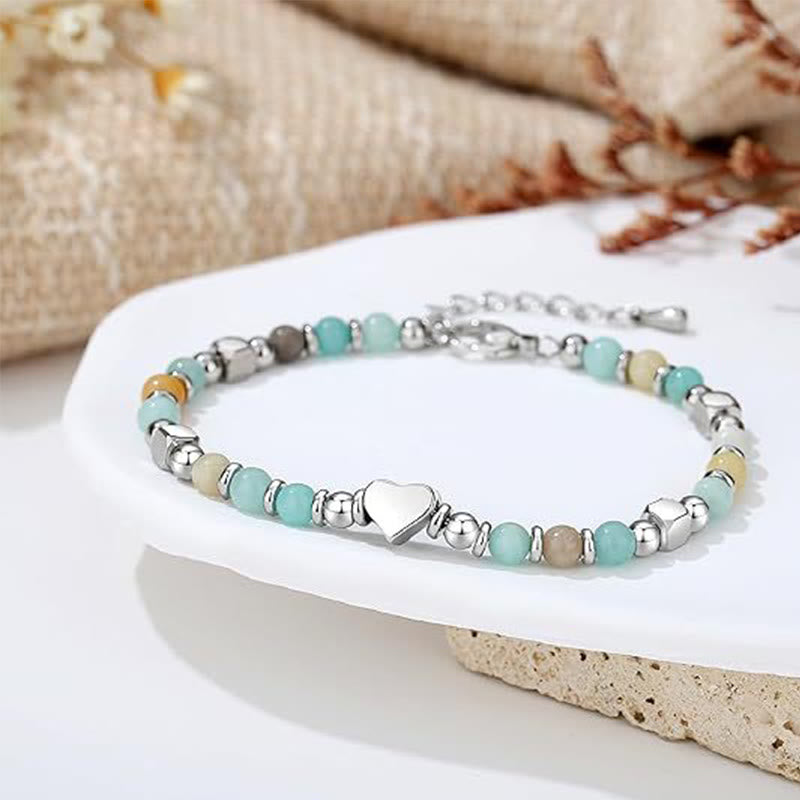 Buddha Stones Natural Stone Amazonite Amethyst Lazurite Lapis Lazuli Rose Quartz Heart Positive Balance Bracelet