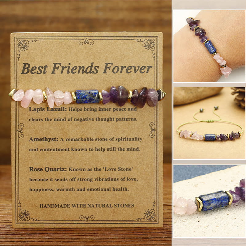 Buddha Stones Best Friends Forever Amethyst Rose Quartz Lazurite Lapis Lazuli Spiritual Bracelet