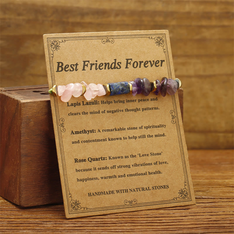 Buddha Stones Best Friends Forever Amethyst Rose Quartz Lazurite Lapis Lazuli Spiritual Bracelet