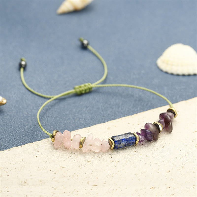 Buddha Stones Best Friends Forever Amethyst Rose Quartz Lazurite Lapis Lazuli Spiritual Bracelet